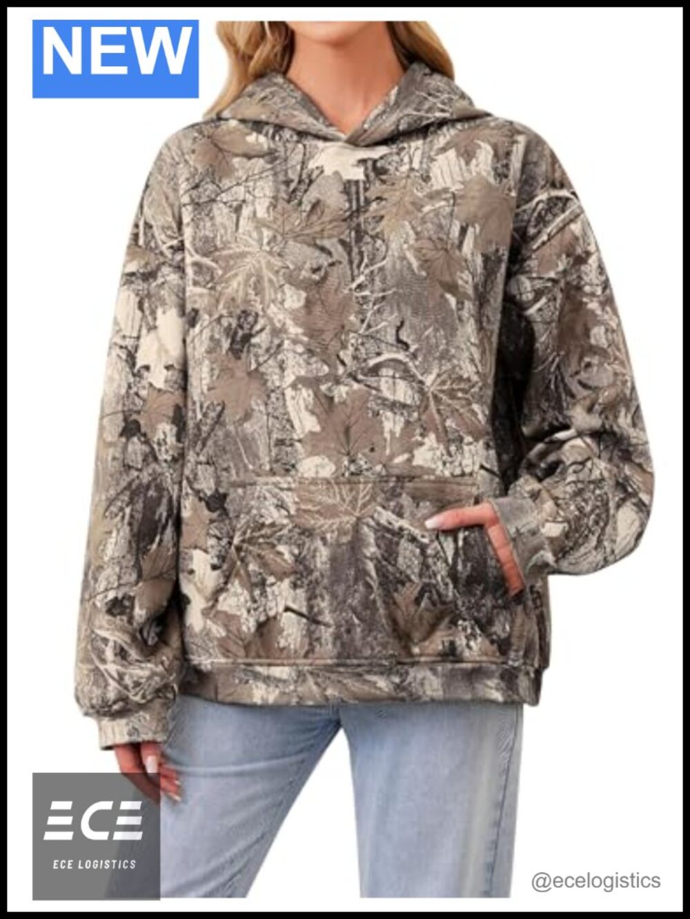 Oversized Camo Fleece Hoodie Womens Drop Shoulder Pullover